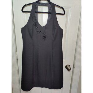 Karin Stevens Vtg Black Sleeveless V-Neck Knee Length Sheath Dress 16